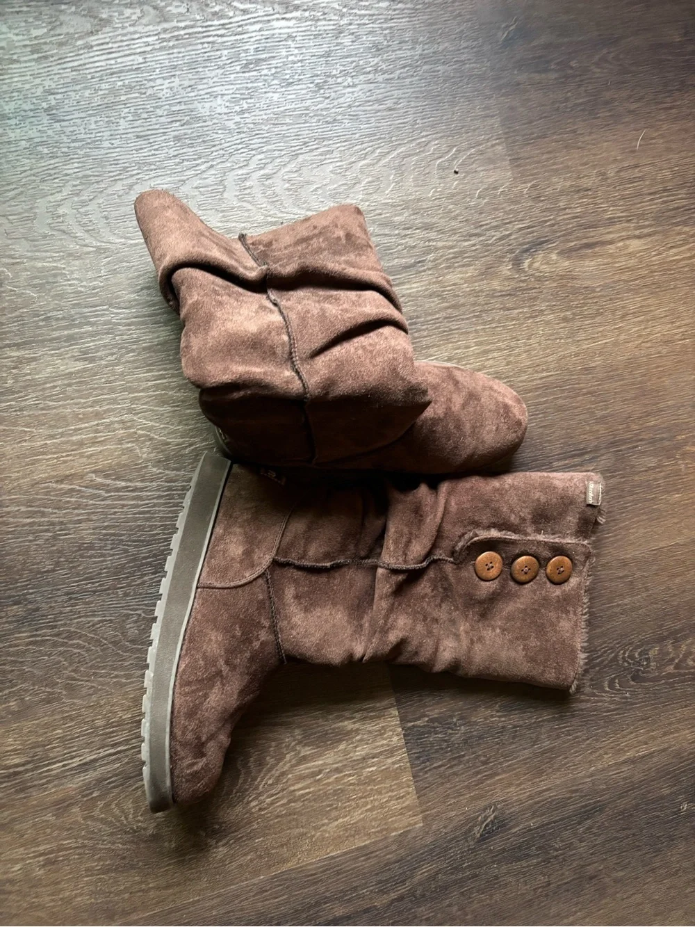 Skechers Brown Suede Mid-Calf Slouch Boot with Button Accents